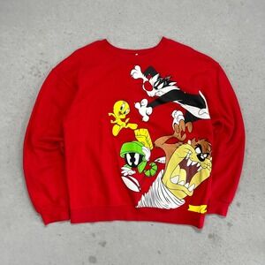 Looney Tunes Graphic Sweatshirt Mens S Red Excellent Bugs Bunny Taz Sylvester